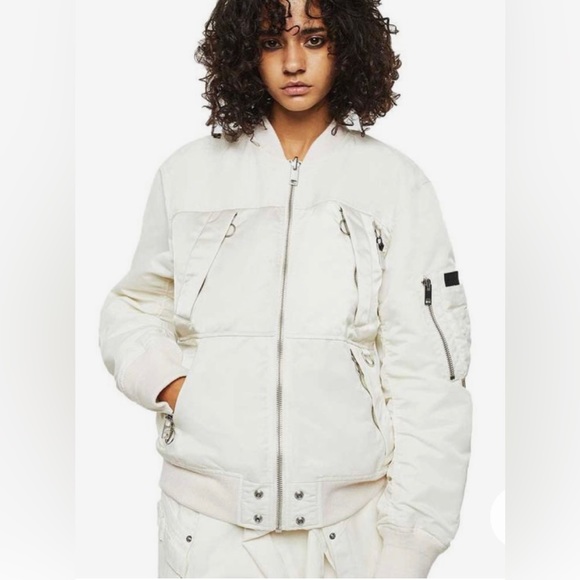 Diesel Women's Ivory White MARTEN FL Casual Reversible Bomber Jacket NWT Zippers